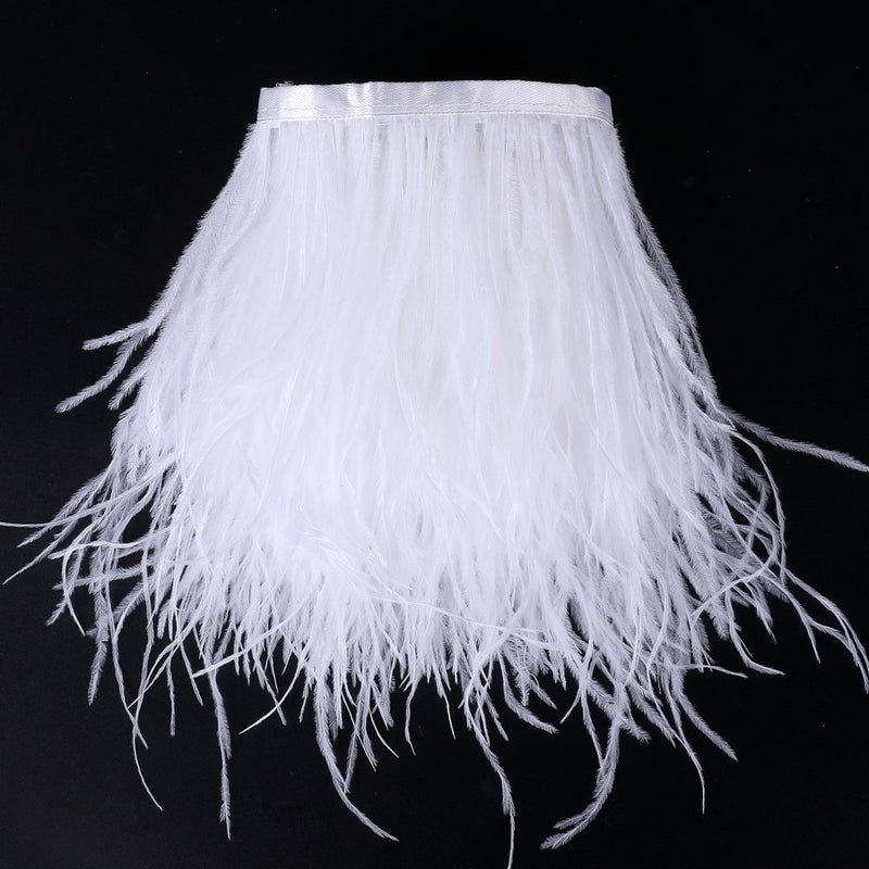 Shekyeon Ostrich Feather Trim Fringe Used Wedding Sewing Crafts Costumes Decoration Pack of 2 Yards(White)